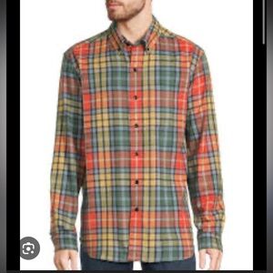 L.L. Bean Men's Plaid Button-Down Shirt in Orange, Green & Yellow